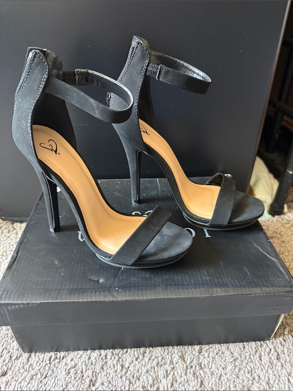 Windsor Black Suede Ankle-Strap Stiletto Heels